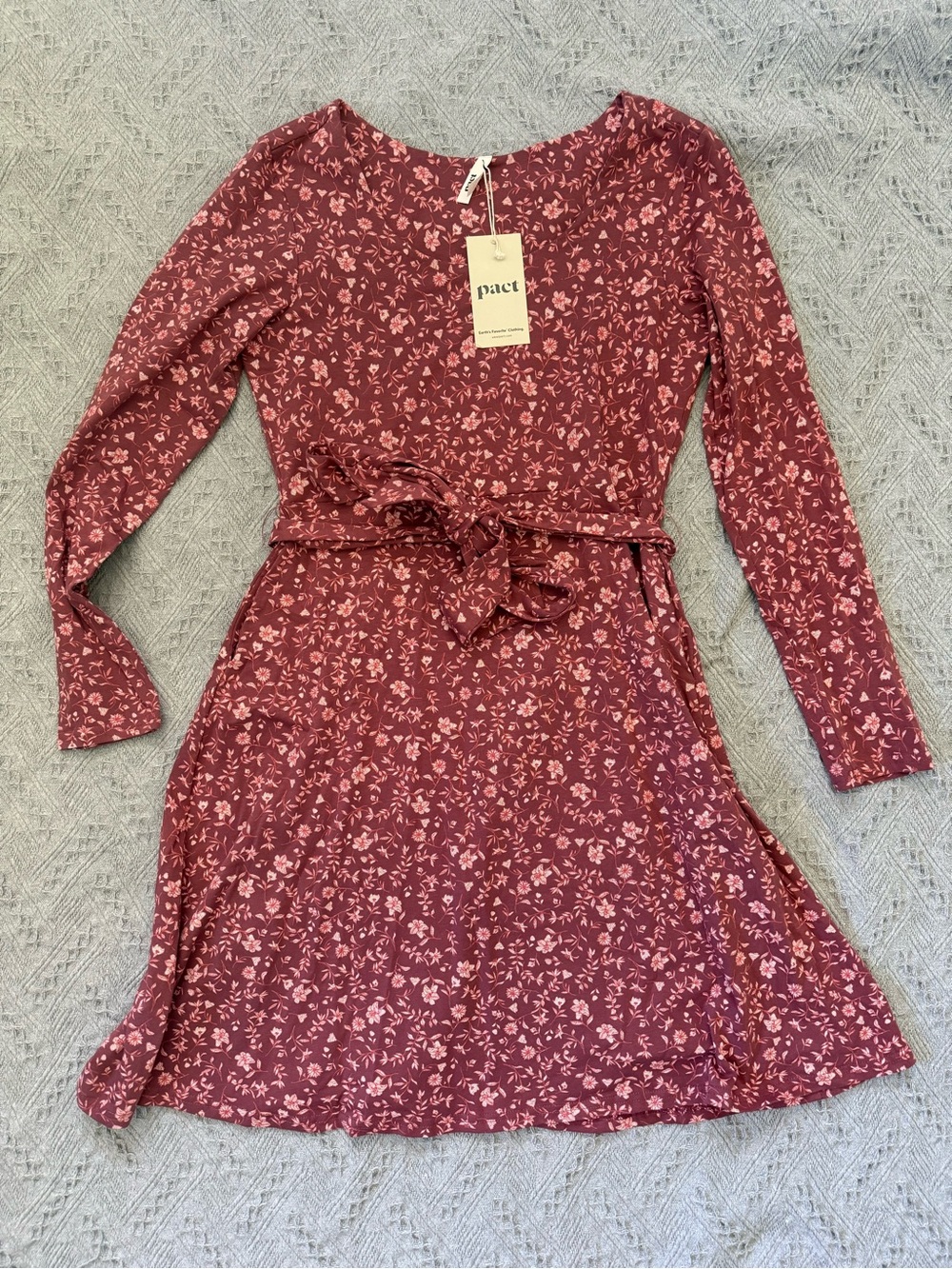 Pact Pink/Mauve Floral Long Sleeve Belted Dress